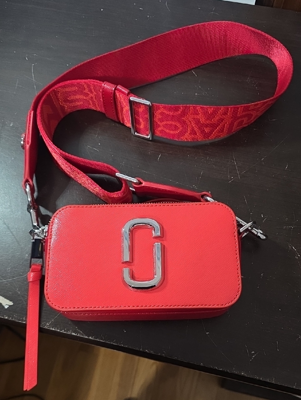 Marc Jacobs Red Saffiano Camera Crossbody with Logo Strap